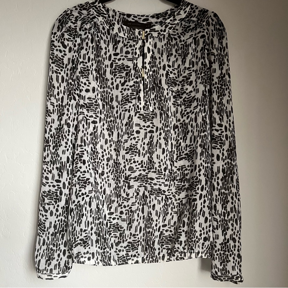 The Limited Women's Black & White Sheer Blouse Top Long Sleeve